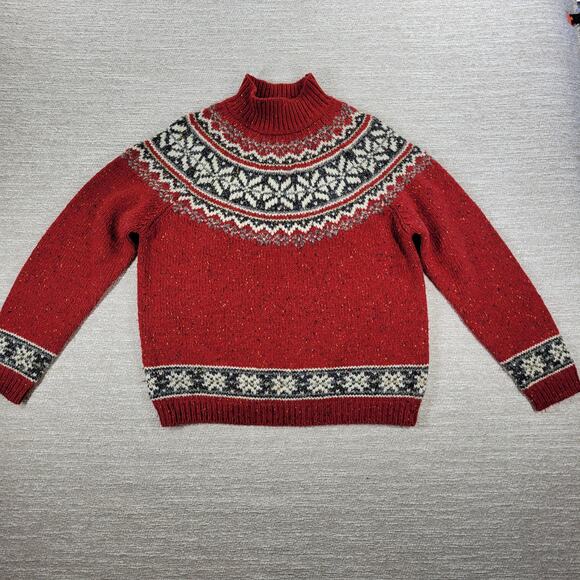 Vintage Just Design Fair Isle Sweater Women’s M Red Mock Neck Nordic Snowflake - Picture 1 of 13